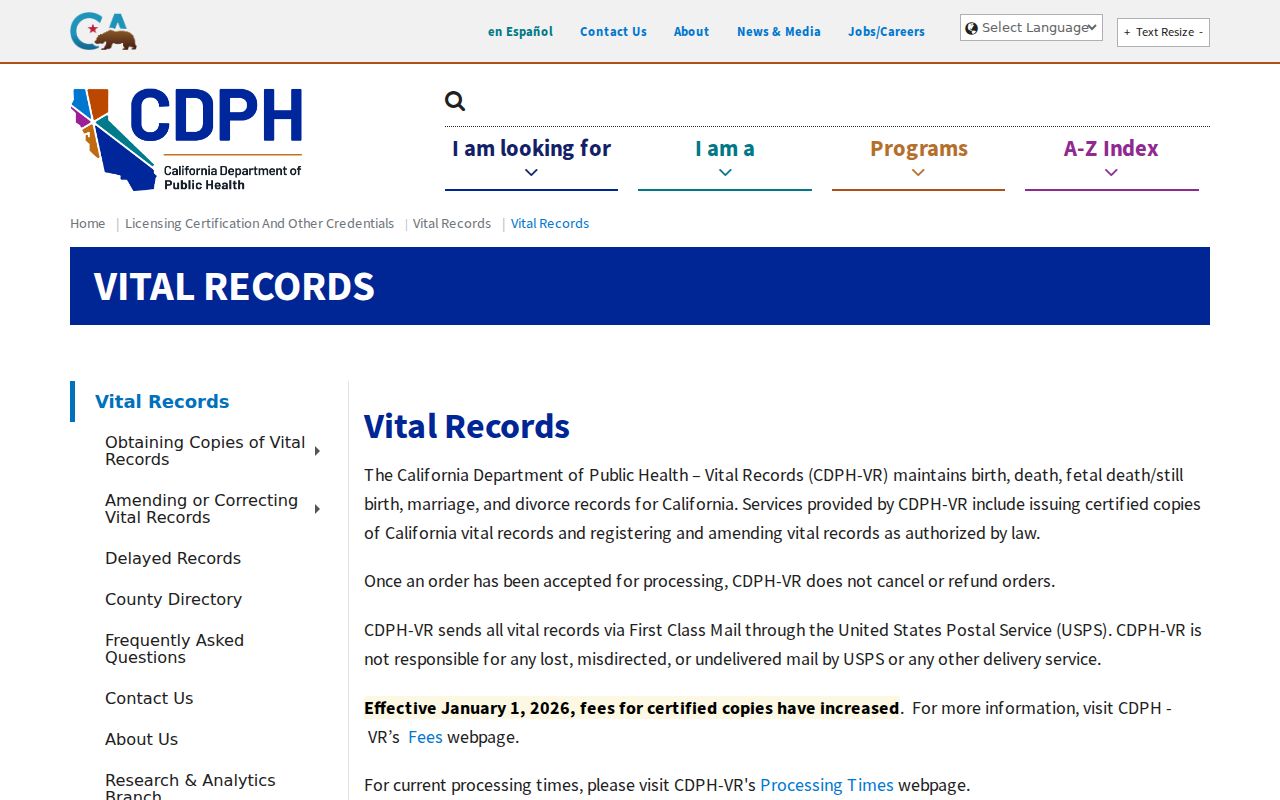 Tulare residents directory California vital records ordering page