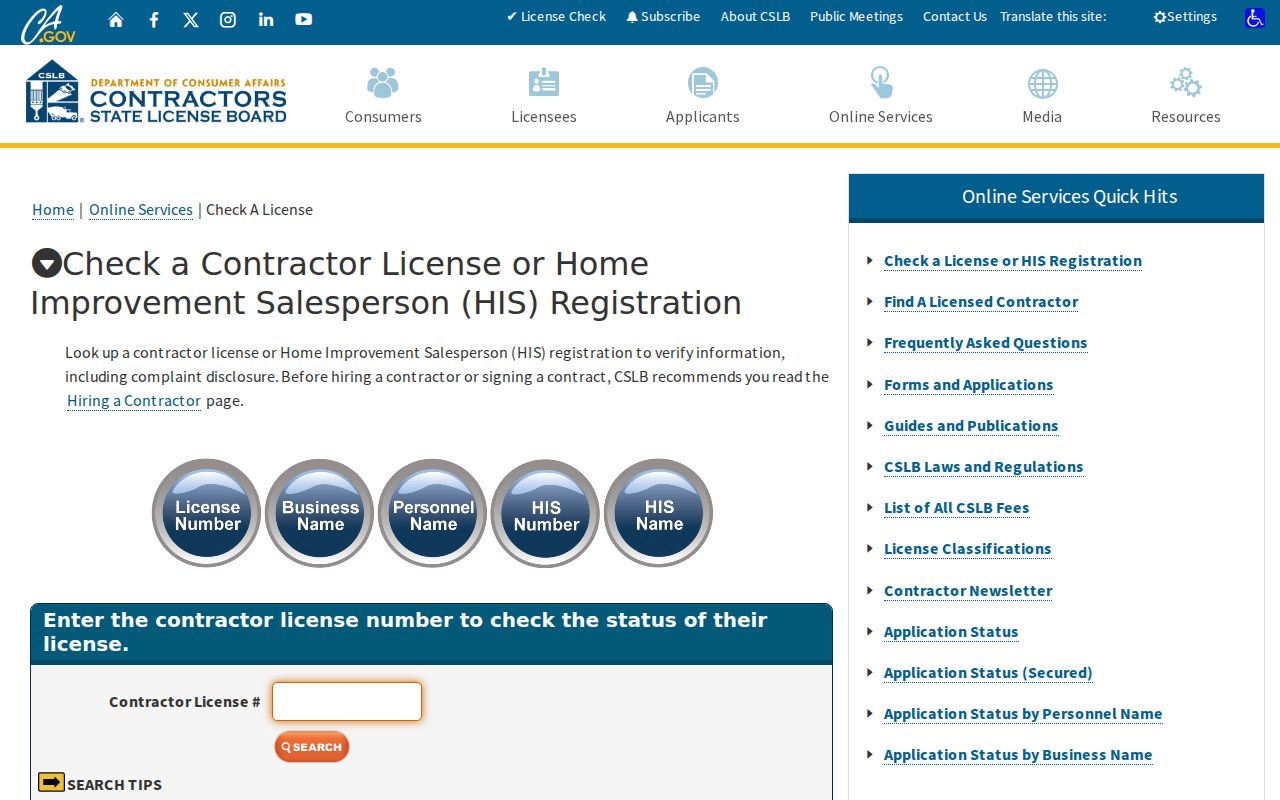 Tulare previous residents contractor license verification
